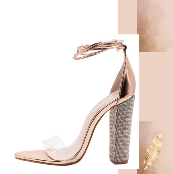 Ankle Strap Clear Peep Toe Gold Heel Pump Sandal - Picture 4 of 8